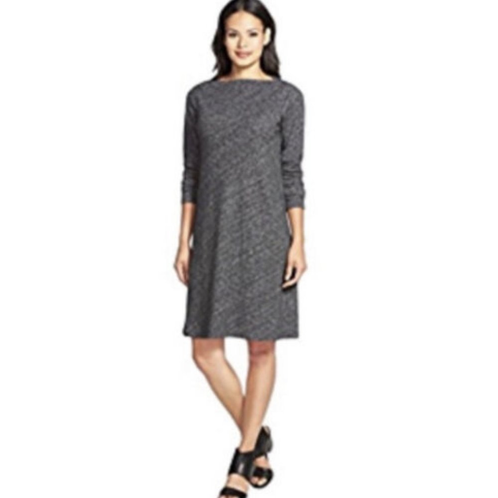 Eileen Fisher Organic Cotton/Wool Charcoal Bateau Neck Dress